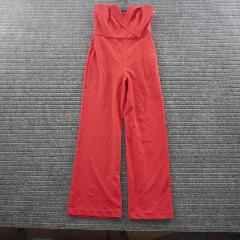 White House Black Market Strapless Tux Jumpsuit Womens 6P Red Wide Leg 570378592